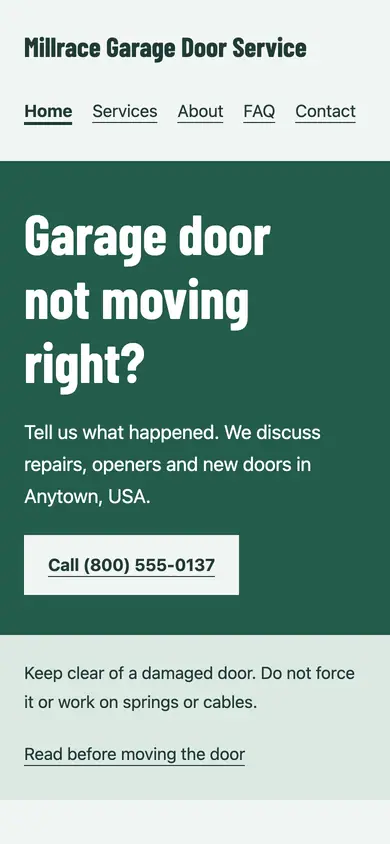 Look 1, Block-front sign: sample home page on a phone