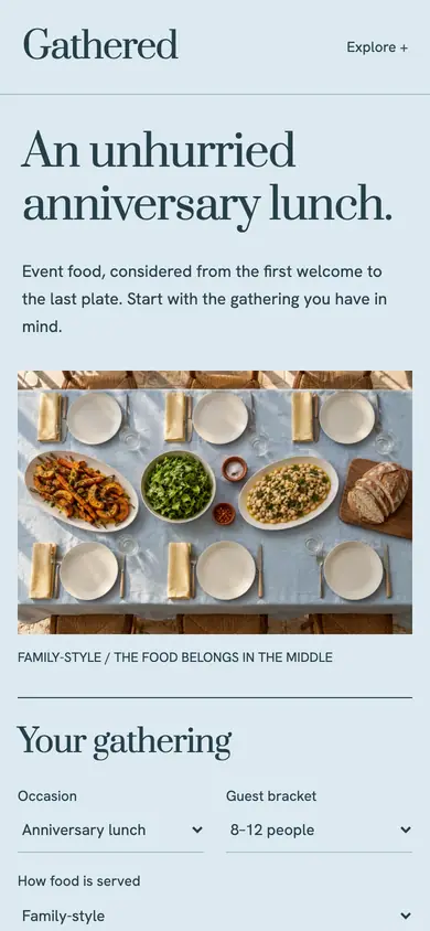 Look 1, Gathered: sample home page on a phone