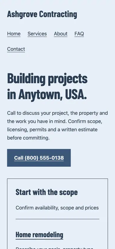 Look 1, Neighborhood project work order: sample home page on a phone