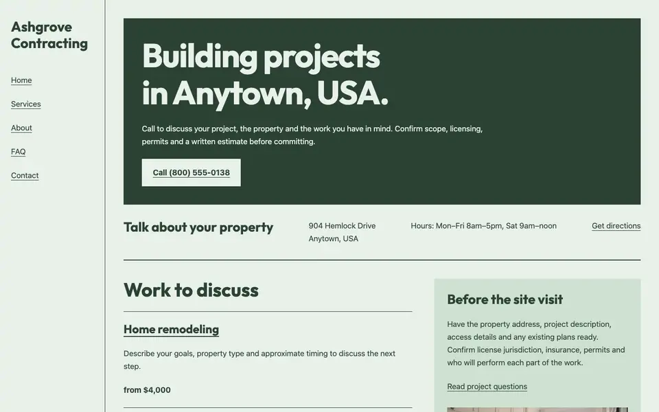 Look 2, Contractor storefront sign: sample home page on a computer