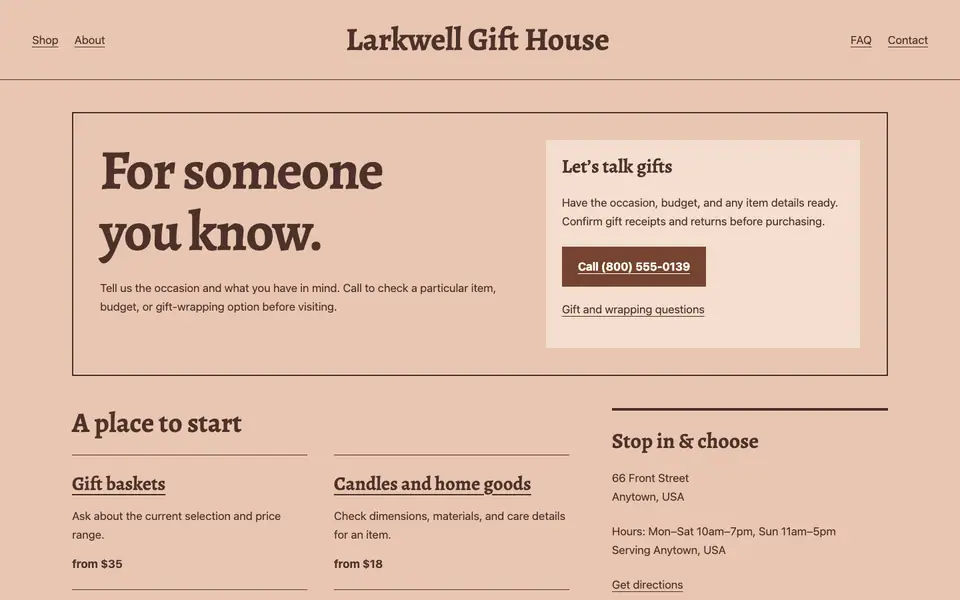 Look 1, Keepsake order card: sample home page on a computer