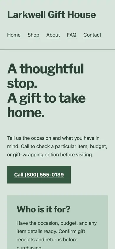 Look 2, Wrapping-counter note: sample home page on a phone