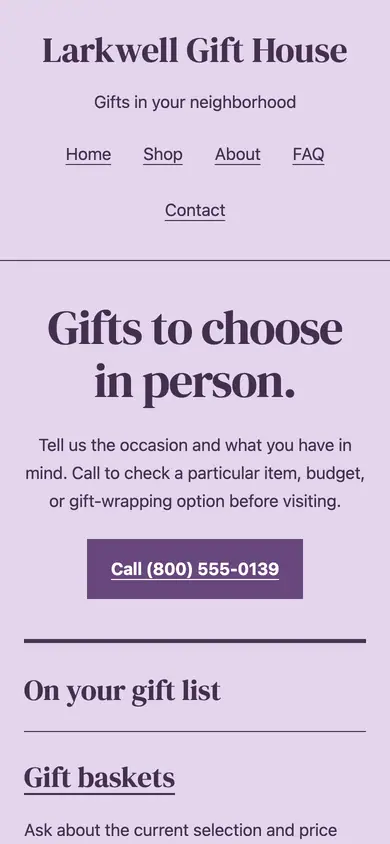 Look 3, Shop shelf index: sample home page on a phone