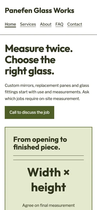 Look 1, Cut sheet: sample home page on a phone