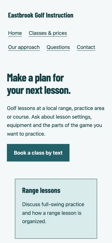 Look 1, Practice area guide: sample home page on a phone