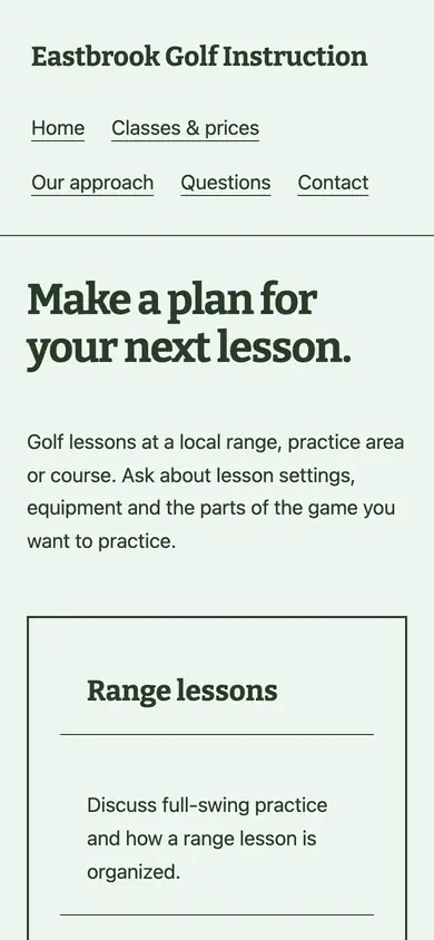 Look 2, Lesson scorecard: sample home page on a phone
