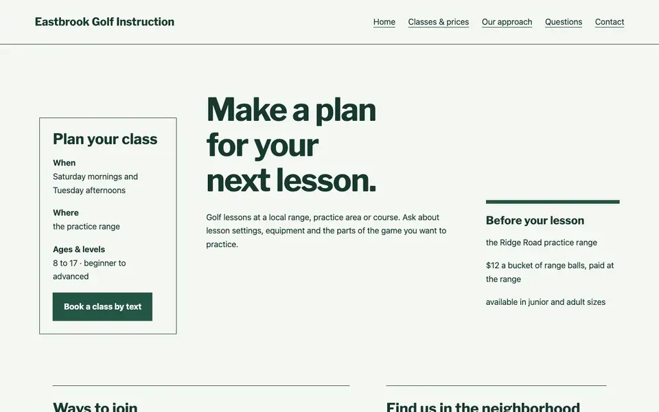 Look 3, Range appointment ticket: sample home page on a computer