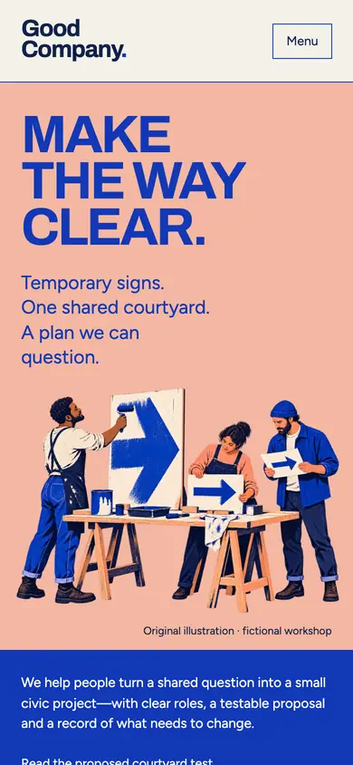 Look 1, Good Company: sample home page on a phone