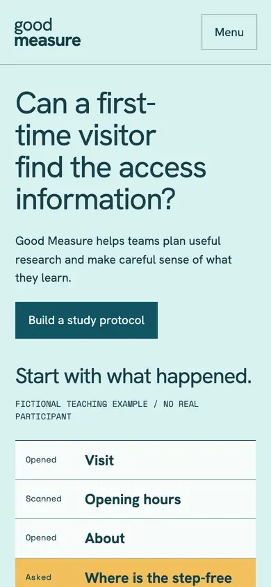 Look 1, Good Measure: sample home page on a phone