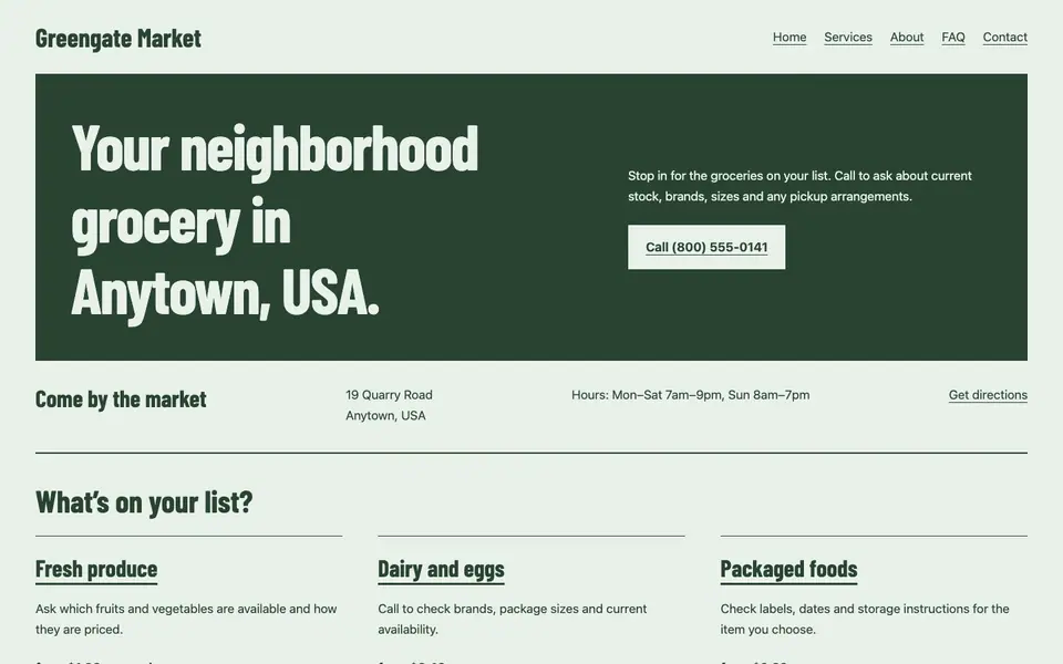 Look 1, Corner market window: sample home page on a computer