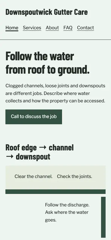 Look 1, Roofline flow: sample home page on a phone