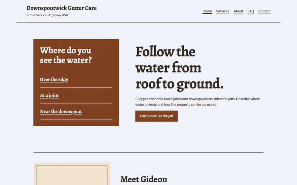 Look 2, Downspout trouble spots: sample home page on a computer