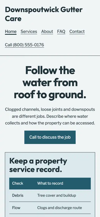 Look 3, Seasonal service ledger: sample home page on a phone