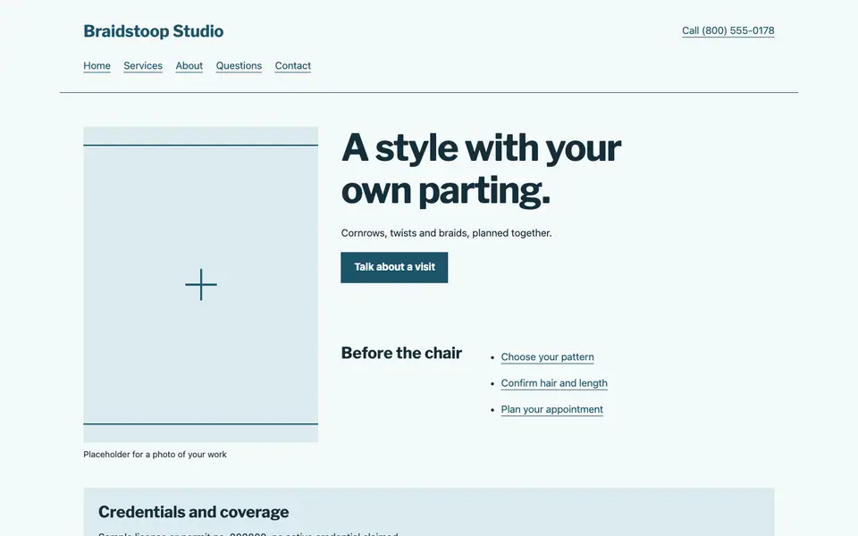 Look 2, Parting and pattern: sample home page on a computer