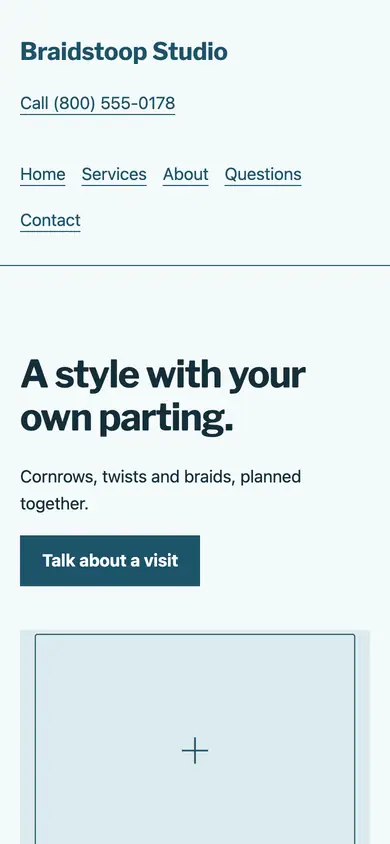 Look 2, Parting and pattern: sample home page on a phone