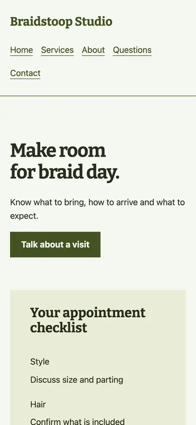 Look 3, Appointment preparation sheet: sample home page on a phone