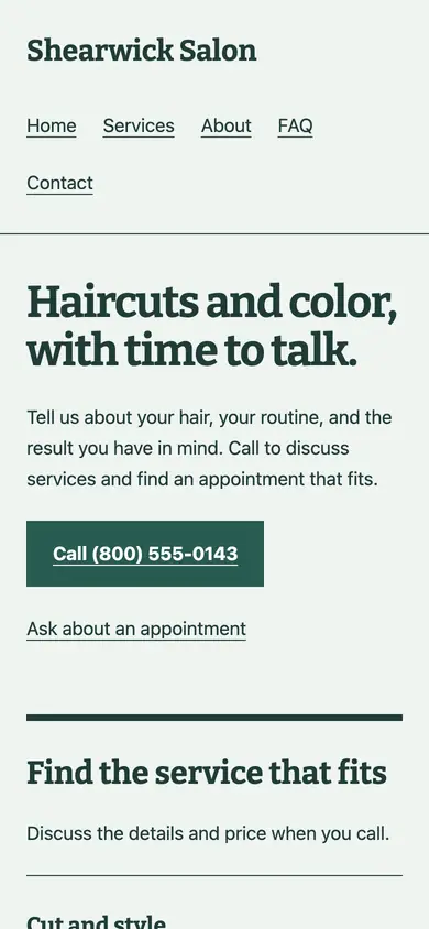 Look 2, Appointment book: sample home page on a phone