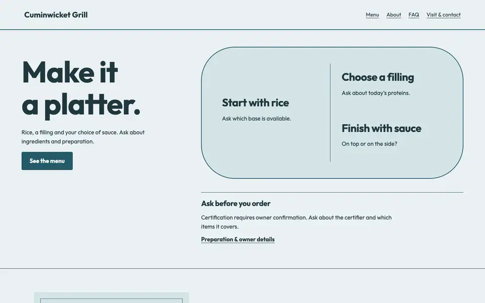 Look 1, Build your platter: sample home page on a computer
