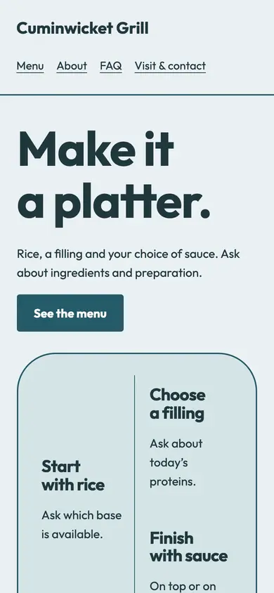 Look 1, Build your platter: sample home page on a phone