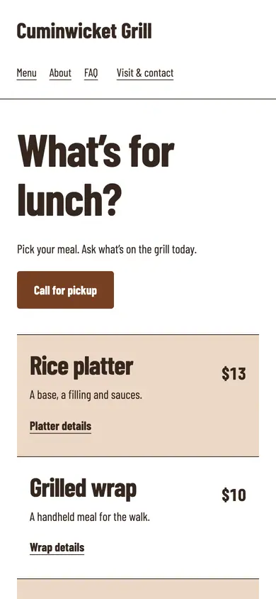 Look 2, Neighborhood lunch line: sample home page on a phone