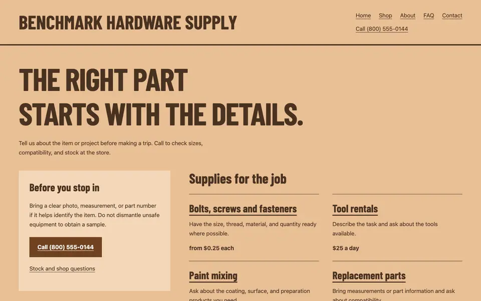 Look 1, Corner hardware circular: sample home page on a computer