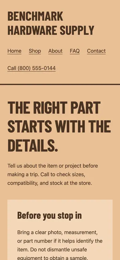 Look 1, Corner hardware circular: sample home page on a phone