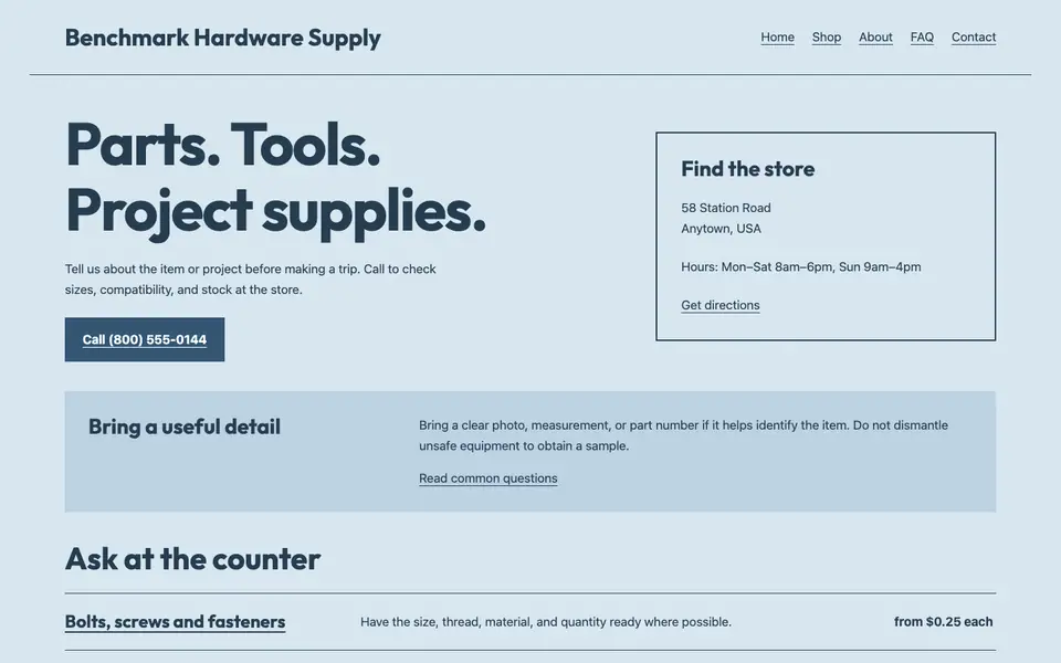 Look 2, Workshop supply card: sample home page on a computer