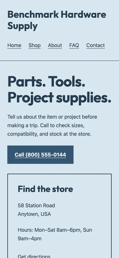 Look 2, Workshop supply card: sample home page on a phone
