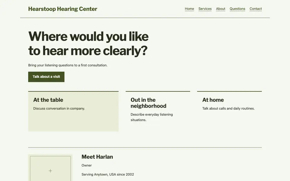 Look 1, Listening situation finder: sample home page on a computer