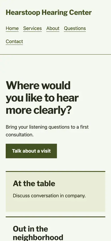 Look 1, Listening situation finder: sample home page on a phone