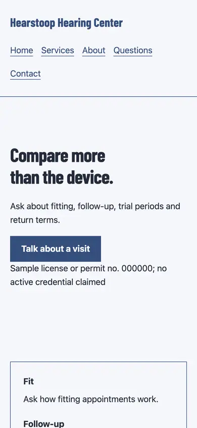Look 3, Trial terms conversation: sample home page on a phone