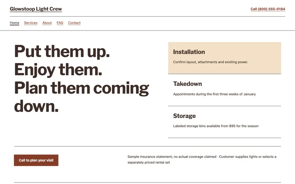 Look 2, The install-to-storage season line: sample home page on a computer