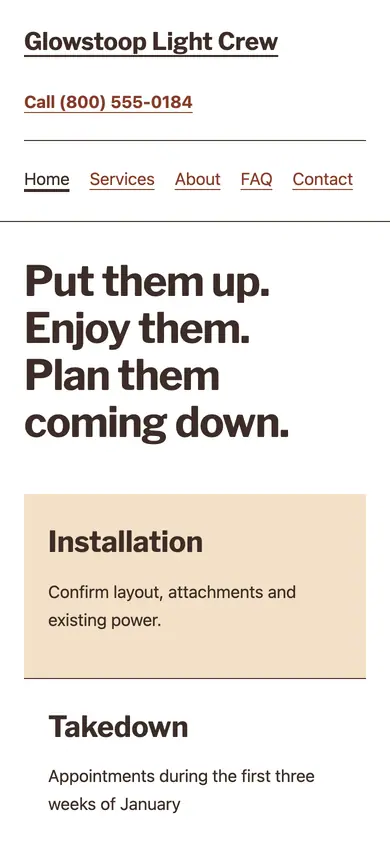 Look 2, The install-to-storage season line: sample home page on a phone