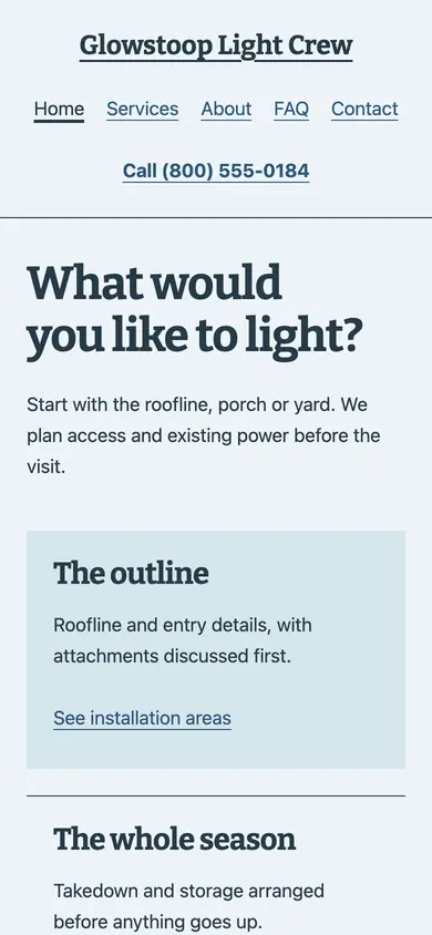 Look 3, The porch-to-roofline planning desk: sample home page on a phone