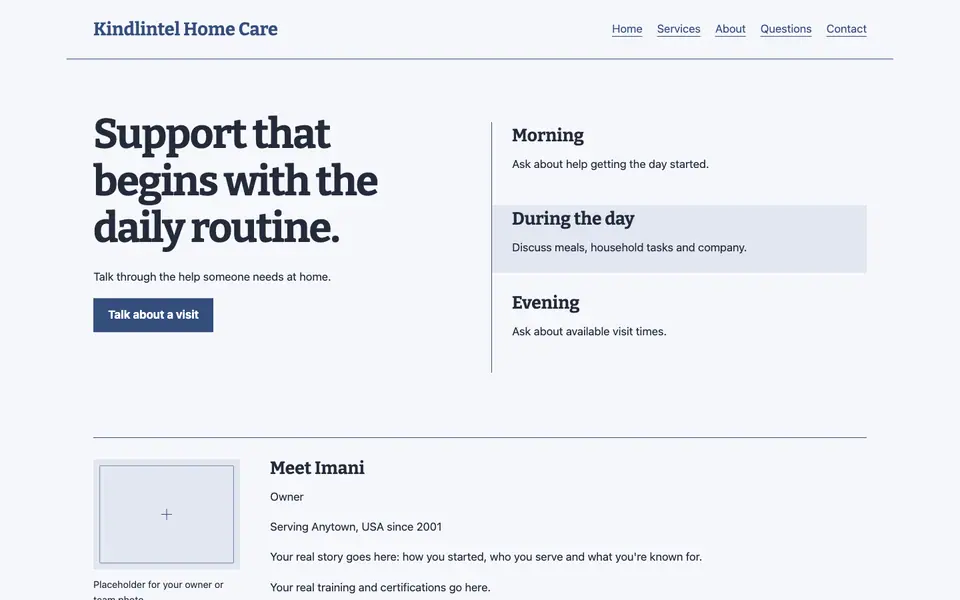 Look 1, Daily routine support map: sample home page on a computer