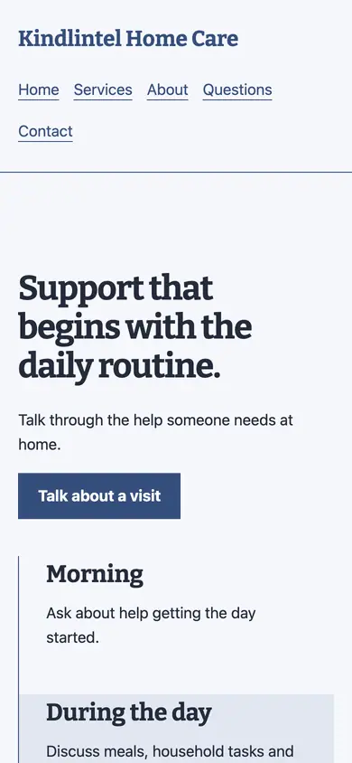 Look 1, Daily routine support map: sample home page on a phone