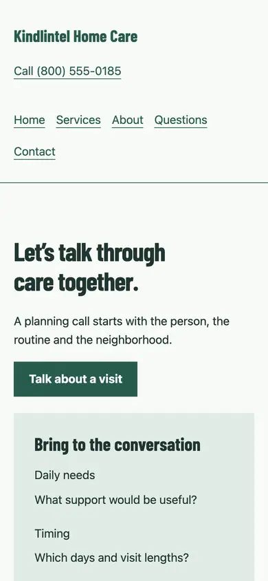 Look 2, Family planning table: sample home page on a phone
