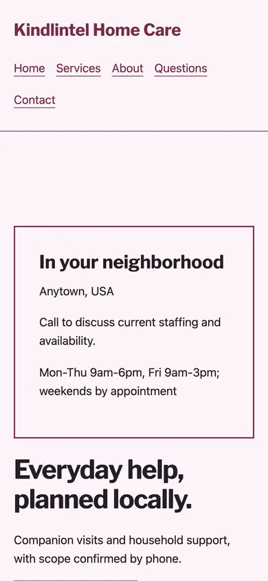 Look 3, Neighborhood availability desk: sample home page on a phone