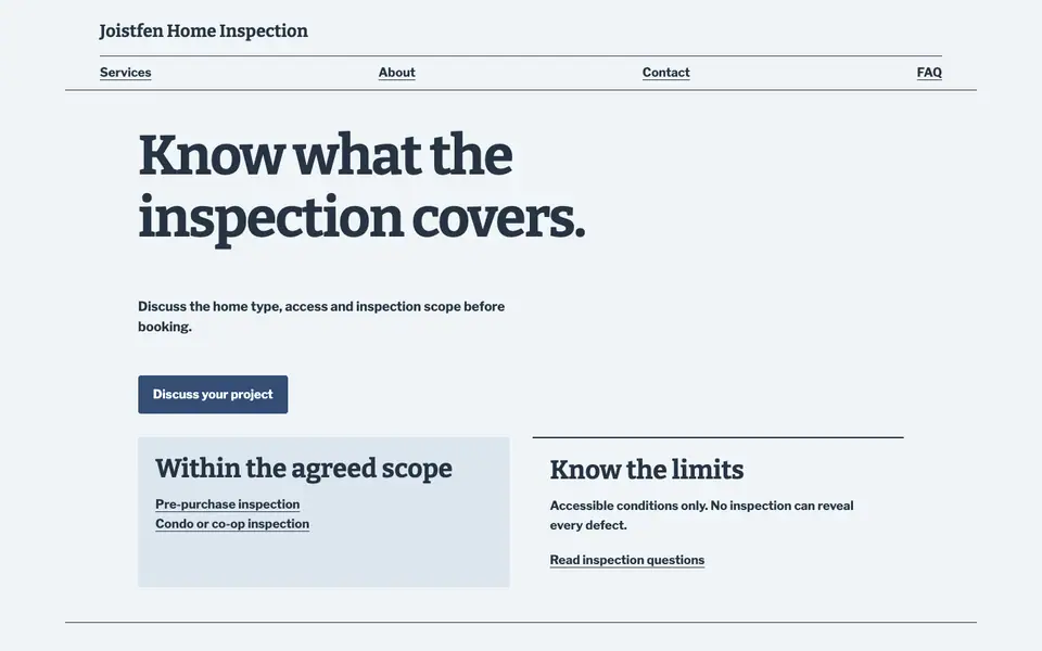 Look 2, Inspection scope bands: sample home page on a computer