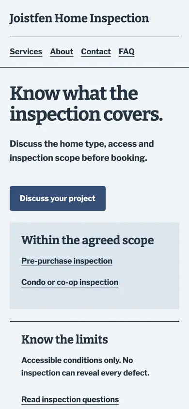 Look 2, Inspection scope bands: sample home page on a phone