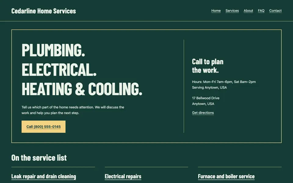 Look 1, Storefront service sign: sample home page on a computer