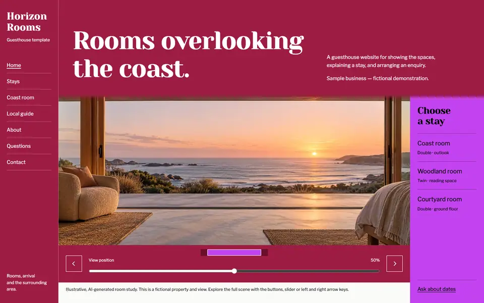 Look 1, Horizon Rooms: sample home page on a computer