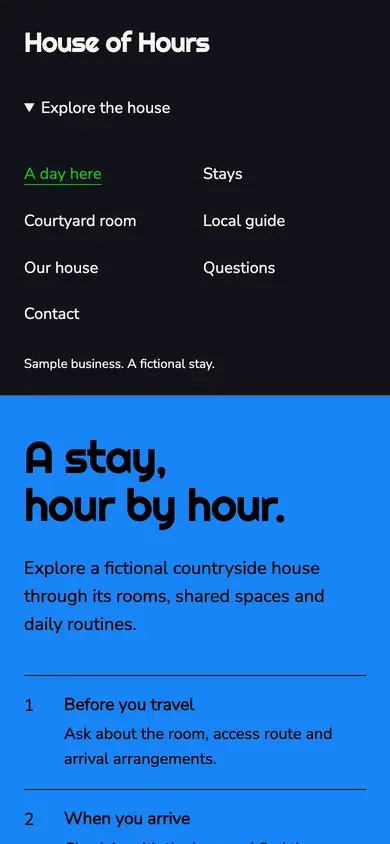 Look 1, House of Hours: sample home page on a phone