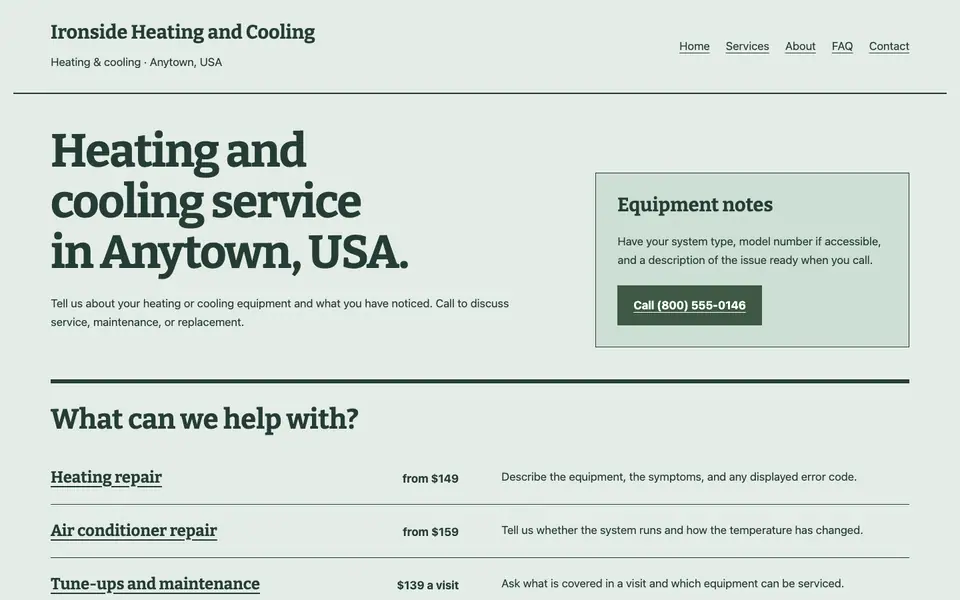 Look 1, Equipment logbook: sample home page on a computer