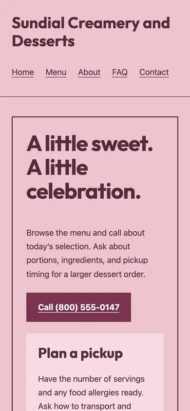 Look 1, Birthday order card: sample home page on a phone