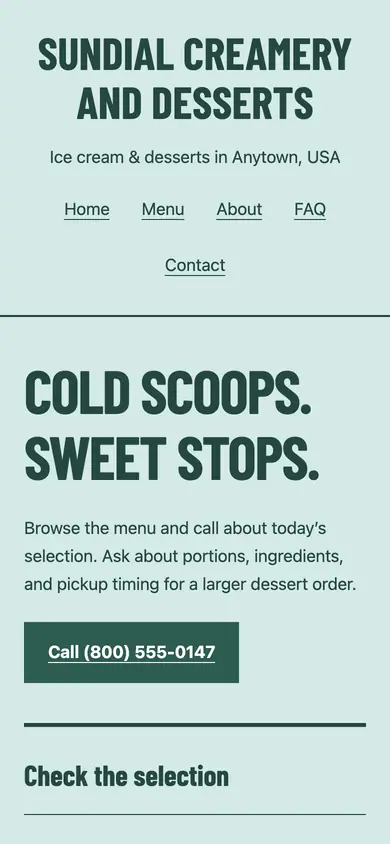Look 2, Freezer-case list: sample home page on a phone