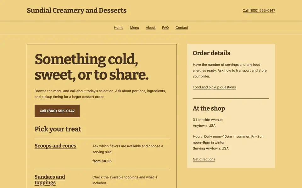 Look 3, Dessert takeout slip: sample home page on a computer