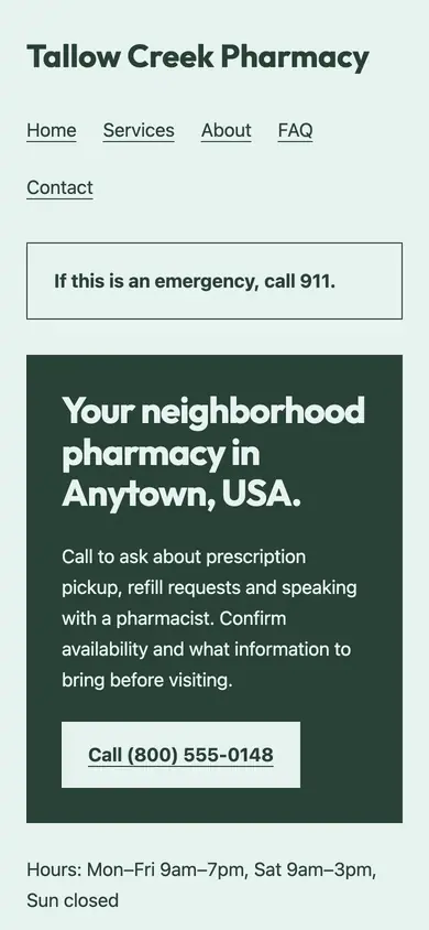 Look 1, Neighborhood pharmacy sign: sample home page on a phone