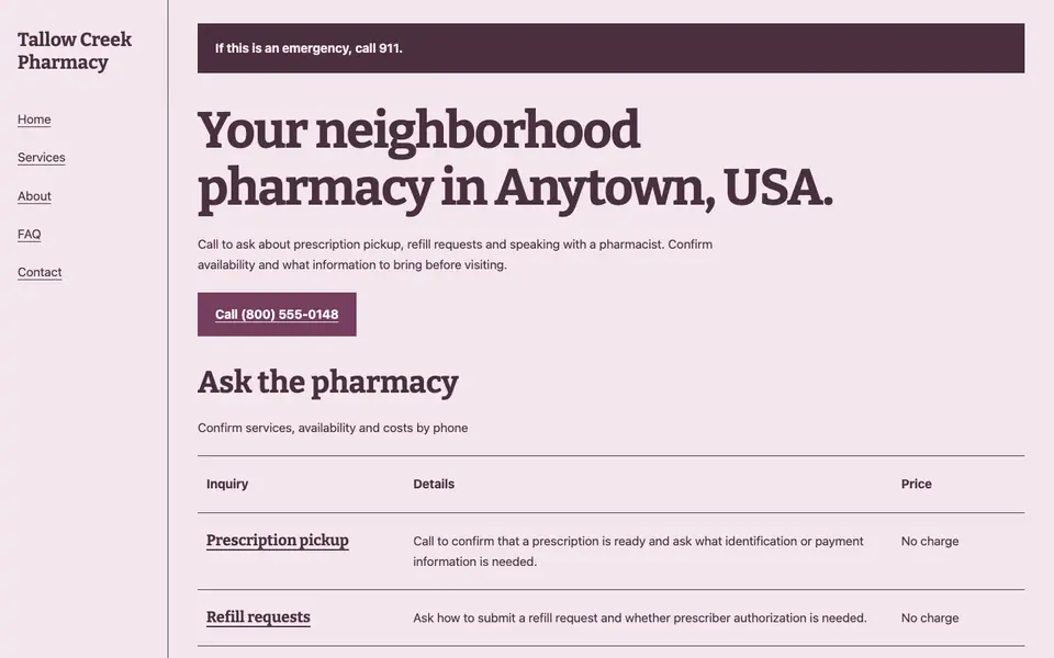 Look 2, Pharmacy counter ticket: sample home page on a computer