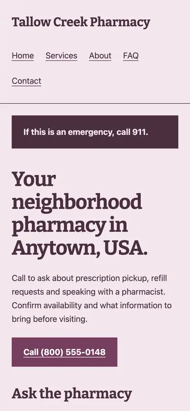 Look 2, Pharmacy counter ticket: sample home page on a phone